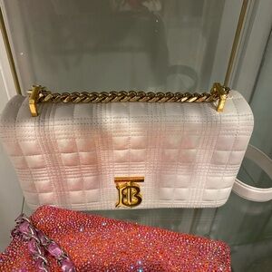 Small Burberry Lola Quilted Lambskin Crossbody Bag White